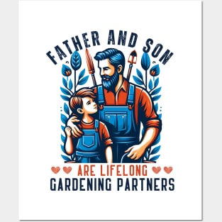 Father and son gardening partners for life, matching family Posters and Art